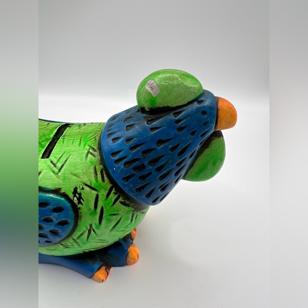 Colorful Green & Orange Chicken Hen Slot Coin Piggy Bank Figurine Collectible - Picture 12 of 16